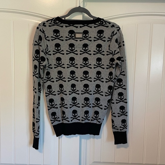 PhilippPlein skull and bones black and grey v neck sweater cotton size small - Picture 7 of 9